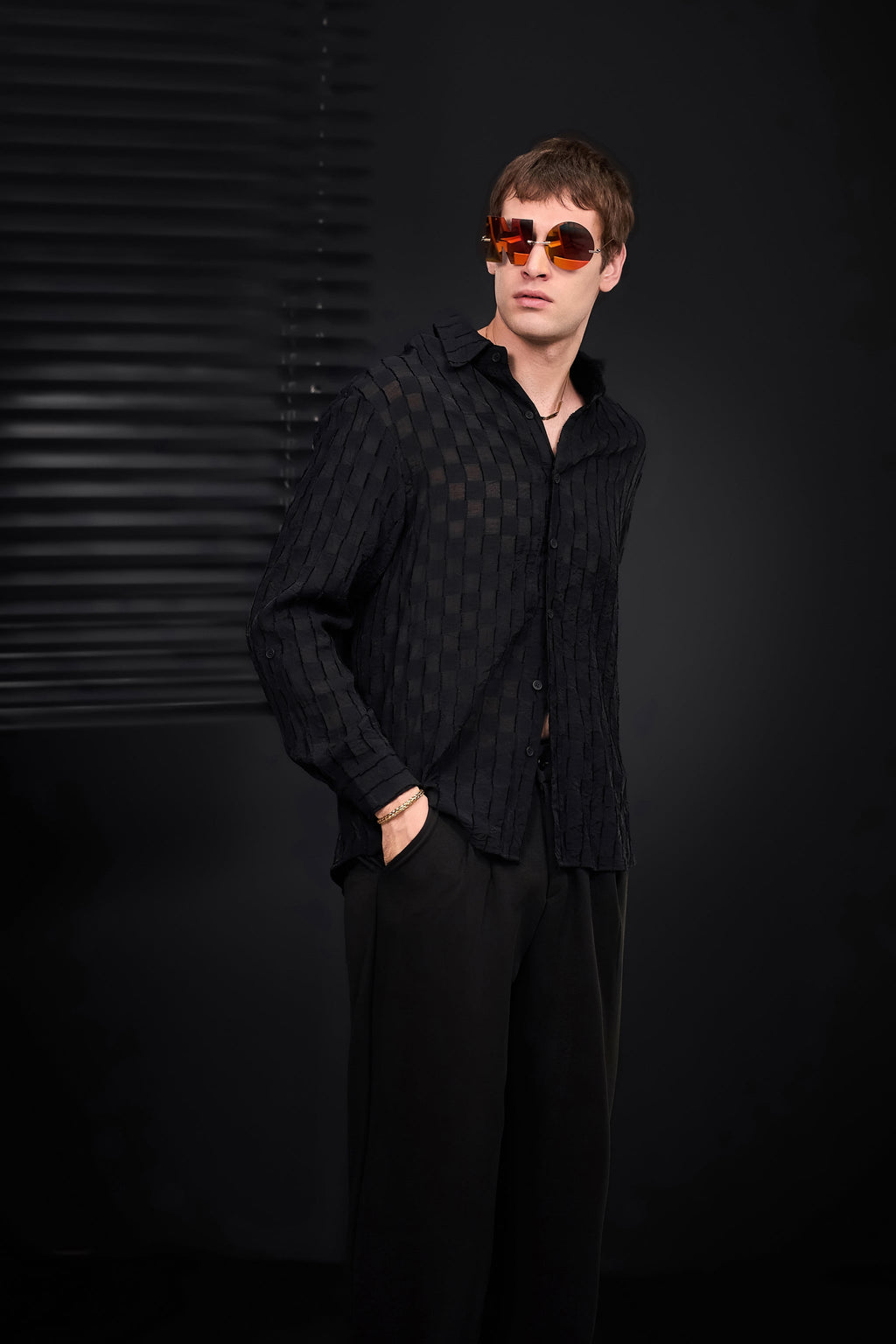 Haven Textured Long Sleeve Shirt BLACK