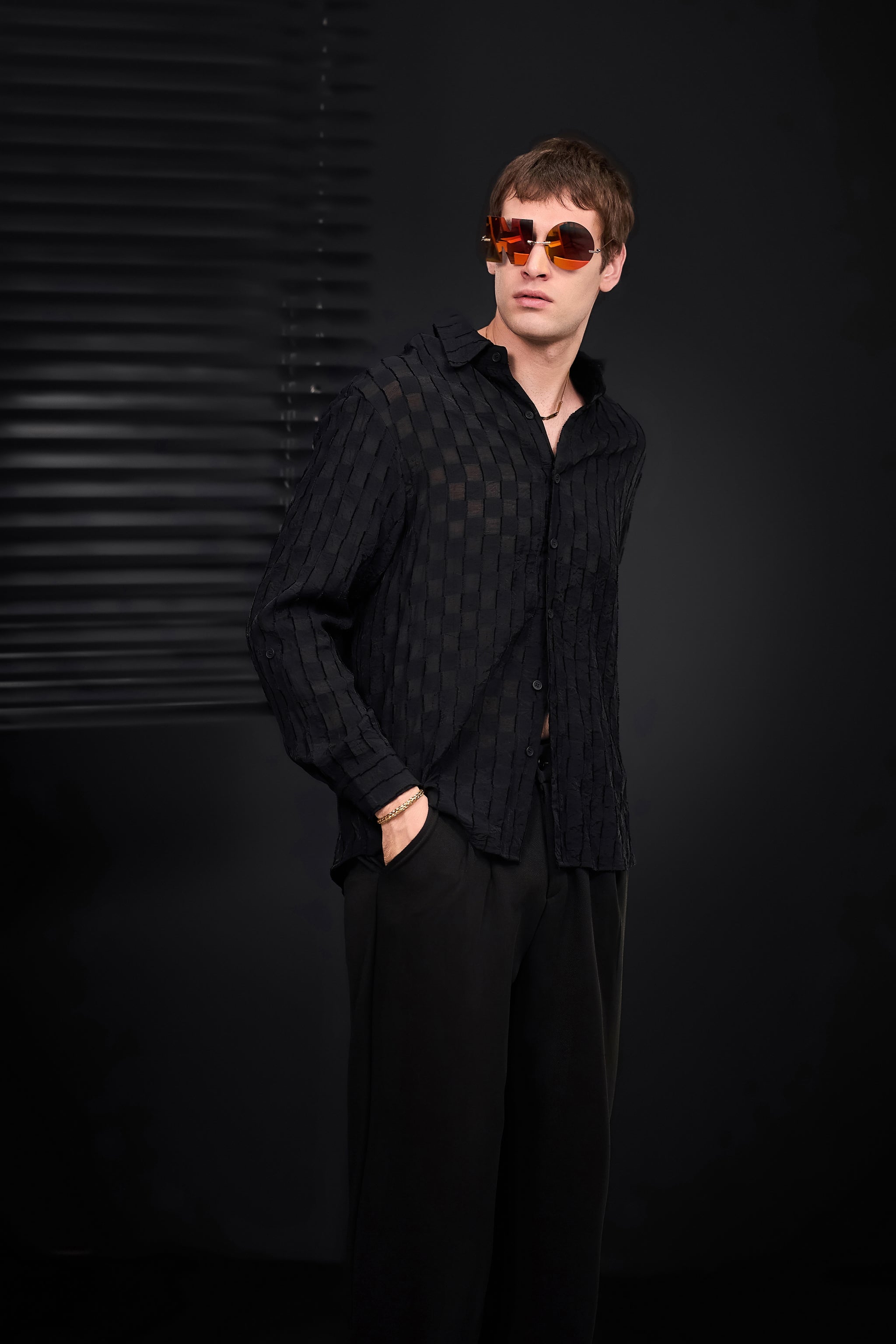 Haven Textured Long Sleeve Shirt BLACK