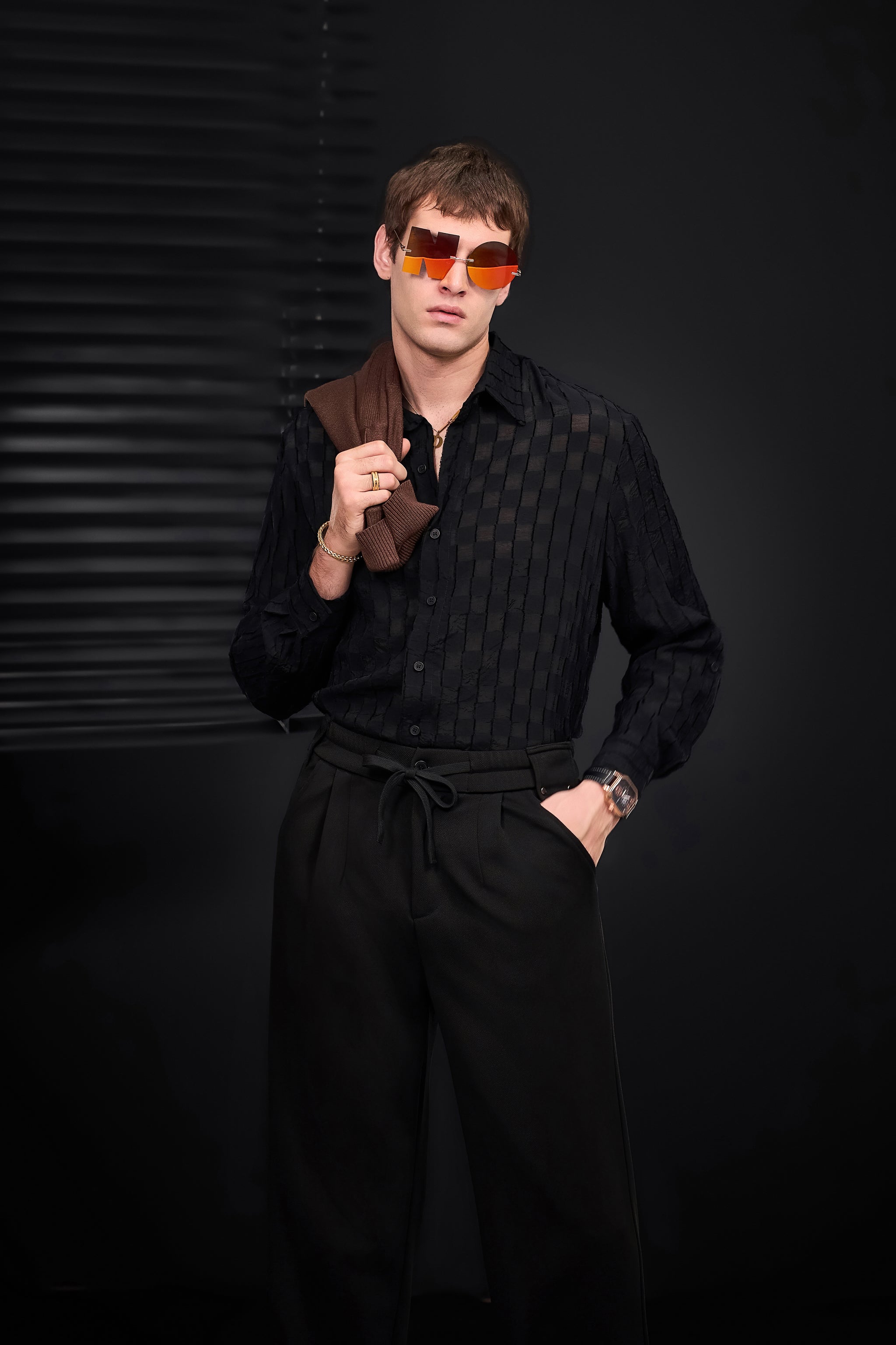 Haven Textured Long Sleeve Shirt BLACK