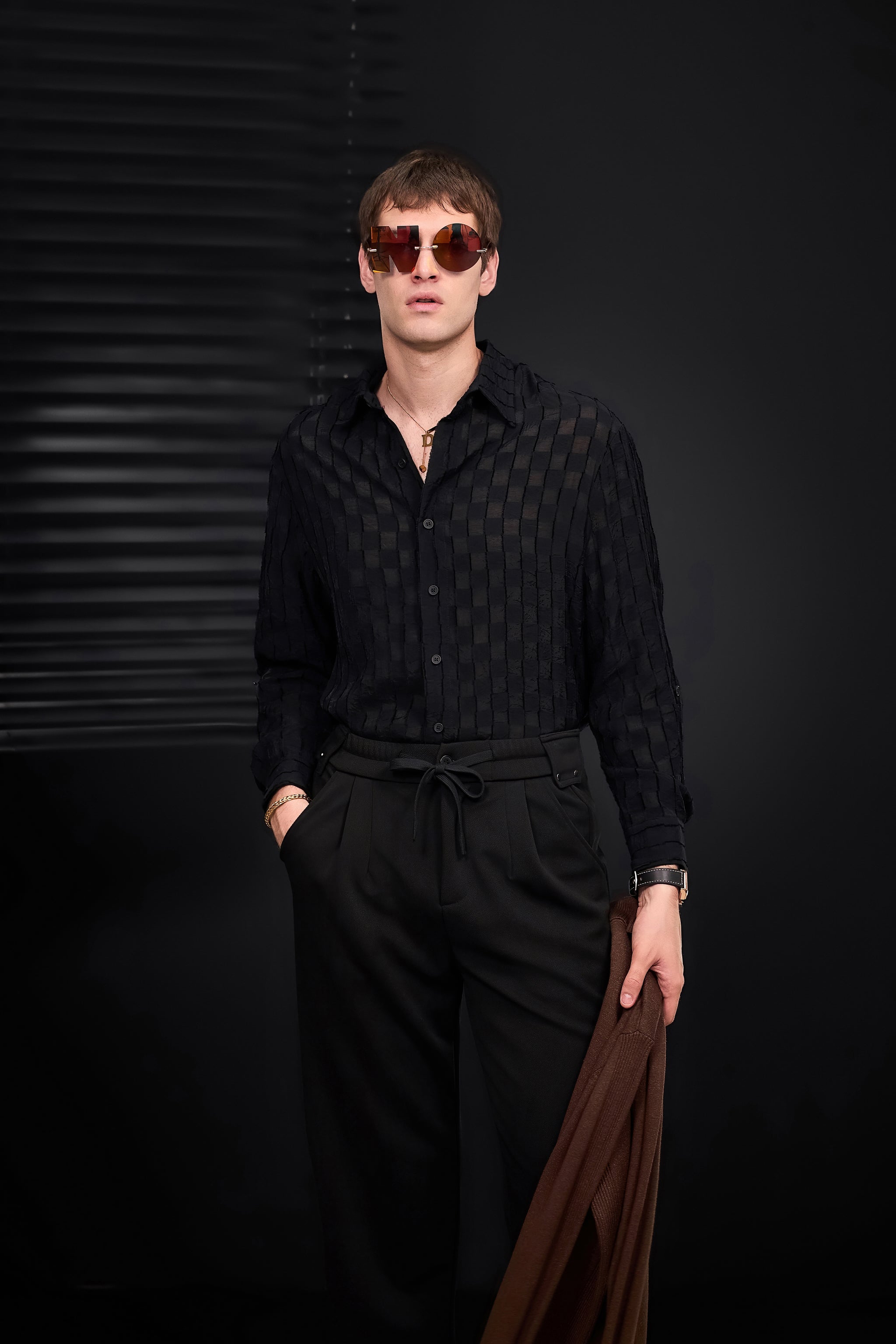 Haven Textured Long Sleeve Shirt BLACK