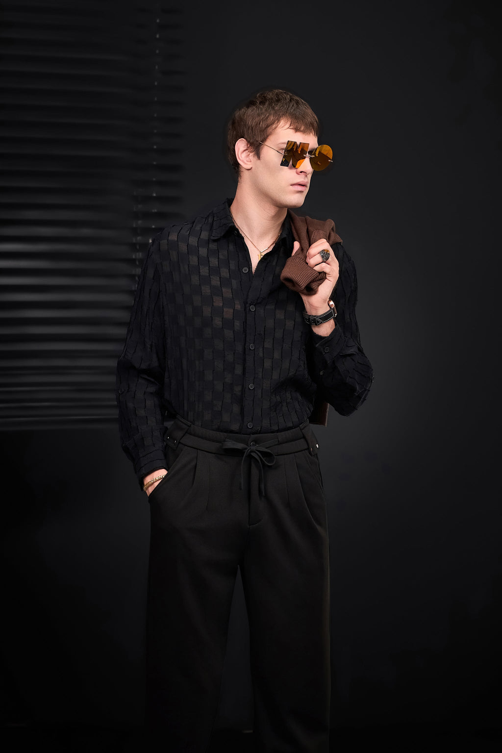 Haven Textured Long Sleeve Shirt BLACK