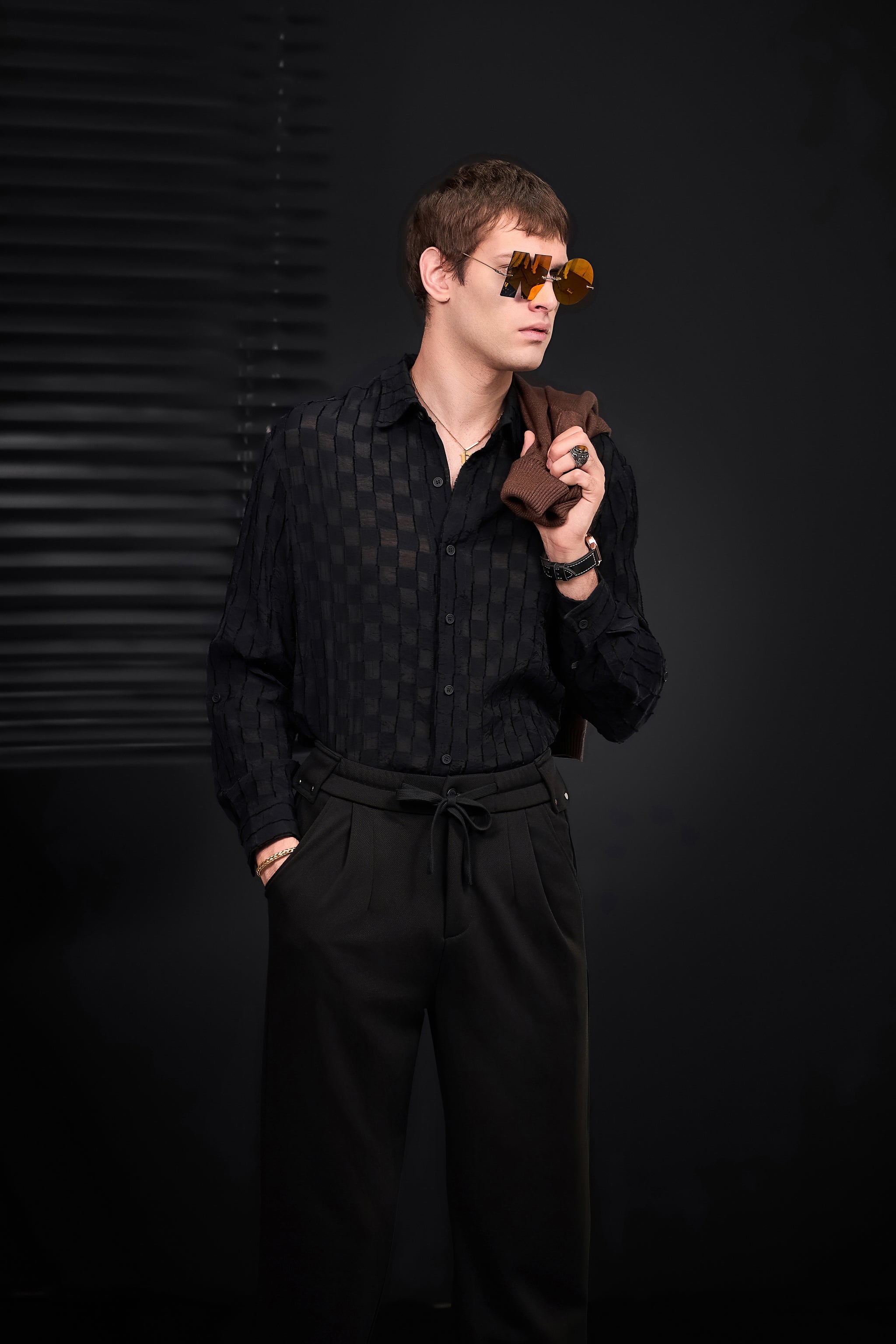 Haven Textured Long Sleeve Shirt BLACK