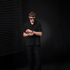 Loft Set – Textured Short Sleeve Shirt & Pant BLACK