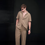 Loft Set – Textured Short Sleeve Shirt & Pant BROWN