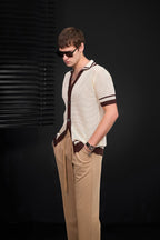 Contrast Trim Mesh Knit Button-Up IVORY