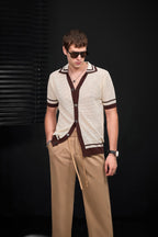 Contrast Trim Mesh Knit Button-Up IVORY