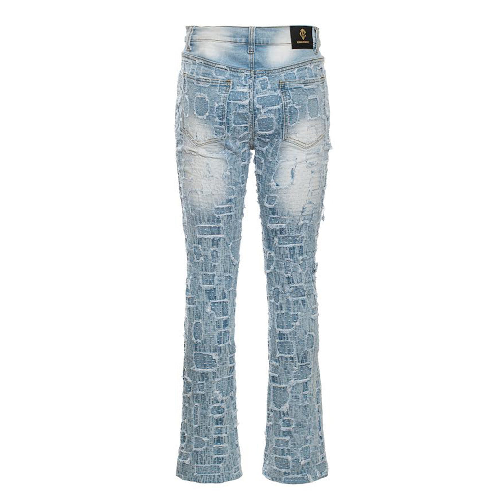 Patchwork Distressed Denim Jeans - Century Penthouse LIGHT BLUE