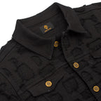 Patchwork Distressed Denim Jacket  - CENTURY PENTHOUSE BLACK