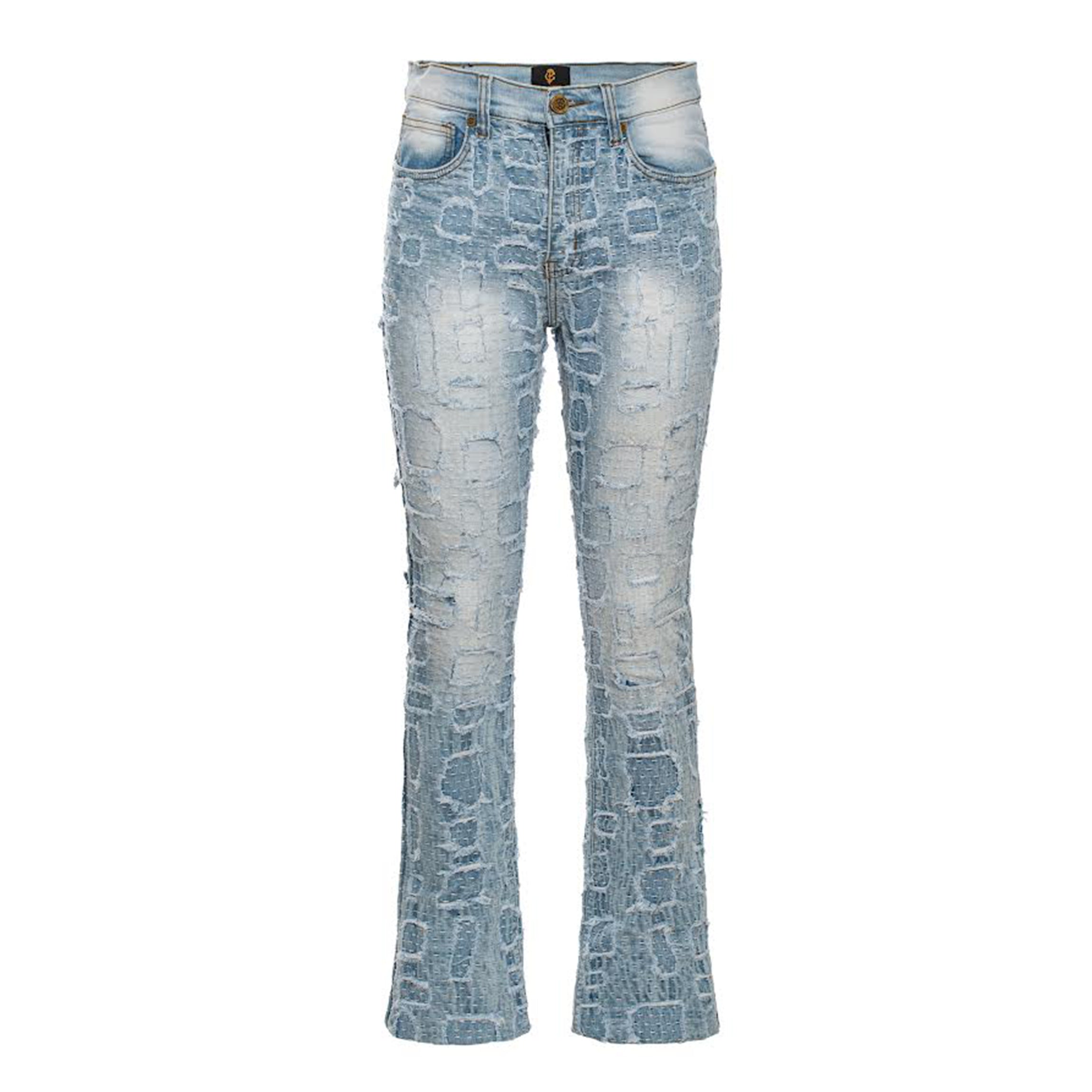 Patchwork Distressed Denim Jeans - Century Penthouse LIGHT BLUE