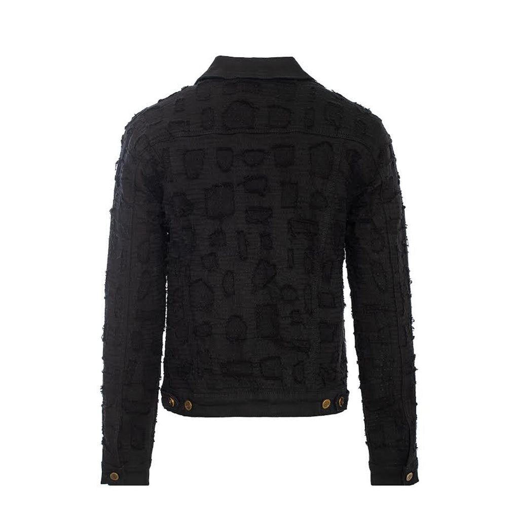 Patchwork Distressed Denim Jacket  - CENTURY PENTHOUSE BLACK