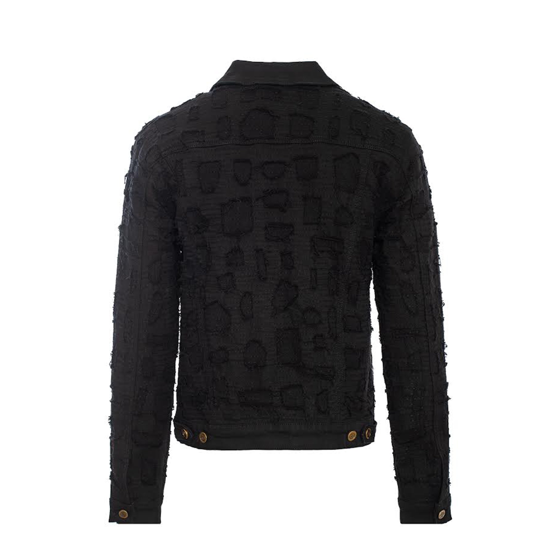 Patchwork Distressed Denim Jacket  - CENTURY PENTHOUSE BLACK
