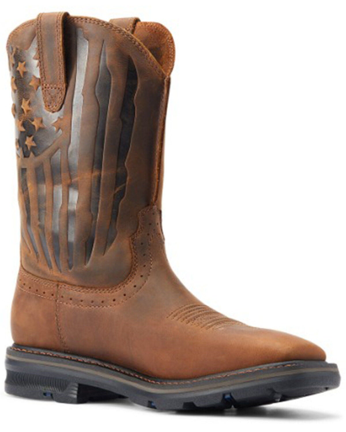 ARIAT MEN'S SIERRA SHOCK SHIELD PATRIOTIC WESTERN WORK BOOTS - BROAD SQUARE TOE