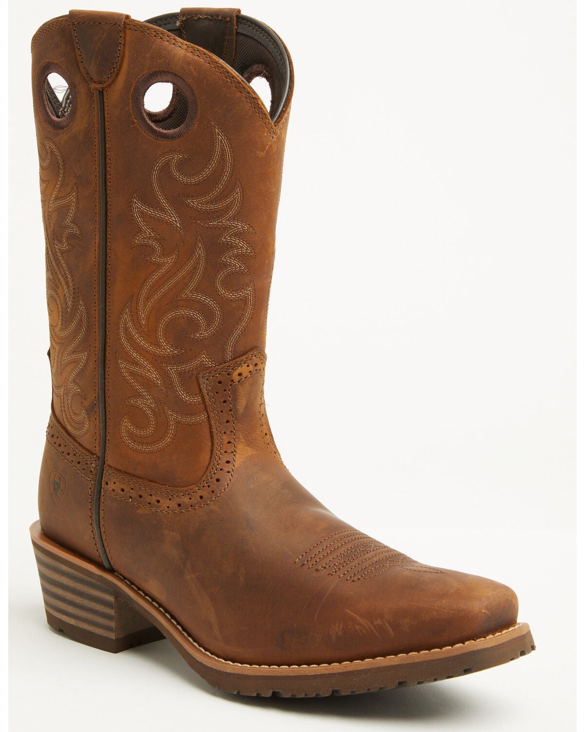 ARIAT MEN'S HYBRID ROUGHSTOCK DISTRESSED PERFORMANCE WESTERN BOOTS - SQUARE TOE