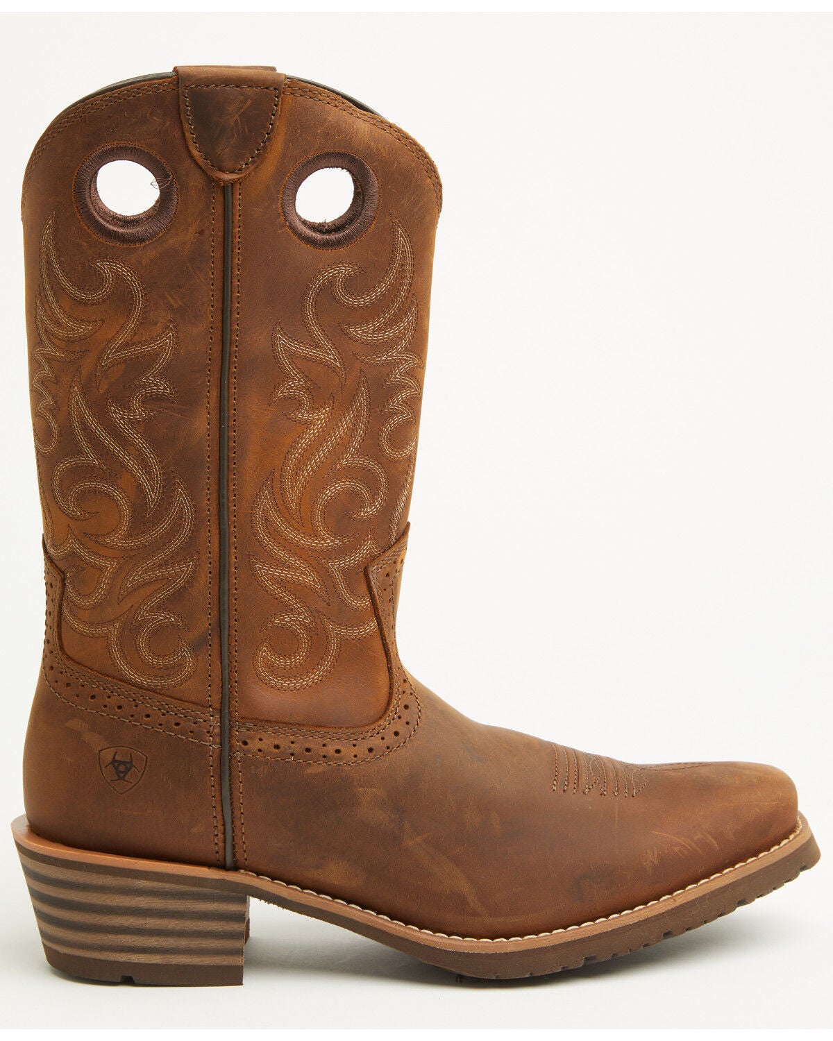 ARIAT MEN'S HYBRID ROUGHSTOCK DISTRESSED PERFORMANCE WESTERN BOOTS - SQUARE TOE