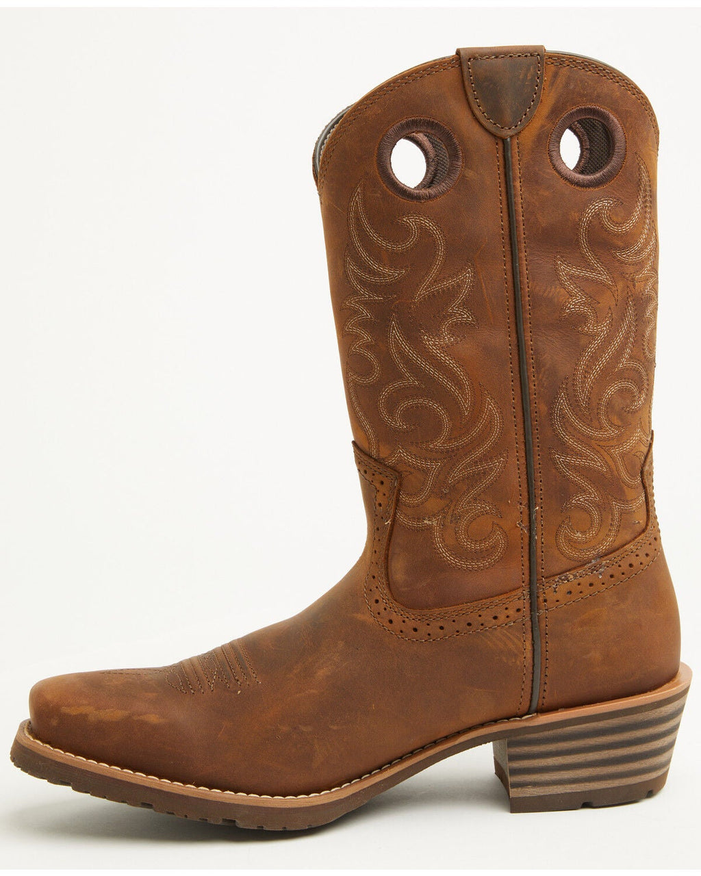 ARIAT MEN'S HYBRID ROUGHSTOCK DISTRESSED PERFORMANCE WESTERN BOOTS - SQUARE TOE