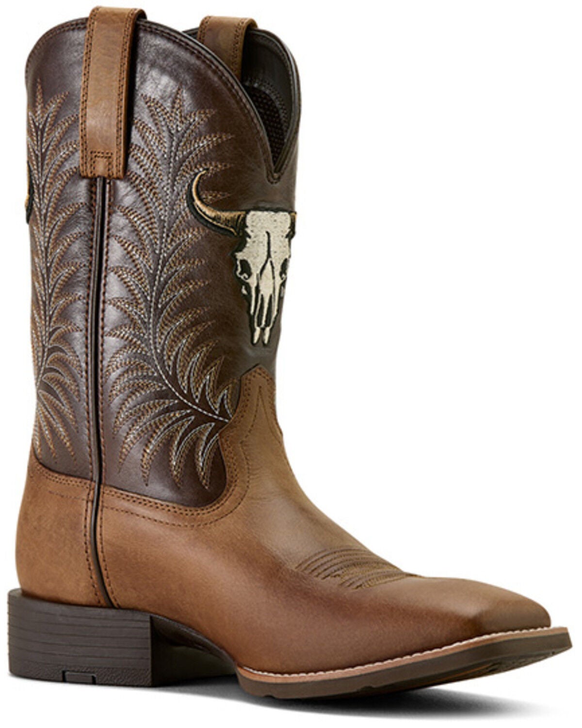 ARIAT MEN'S SPORT STEER SKULL PERFORMANCE WESTERN BOOTS - BROAD SQUARE TOE