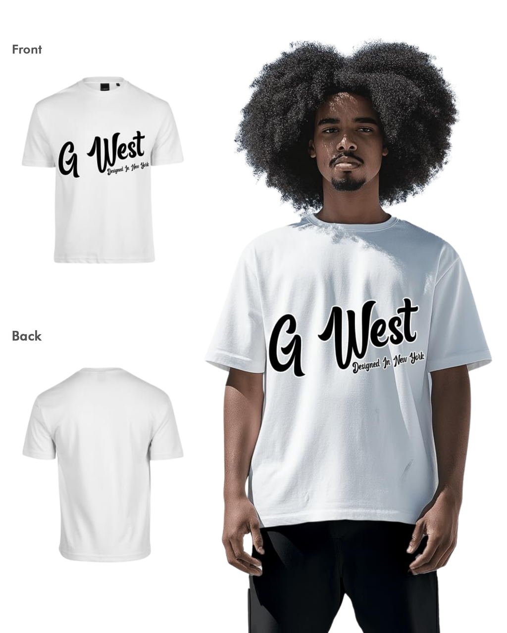 G West Mens Oversized Cursive Logo Black Tee G West