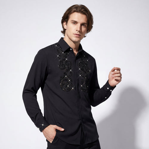 Climbing Heights Rhinestone Button-Up Shirt BLACK