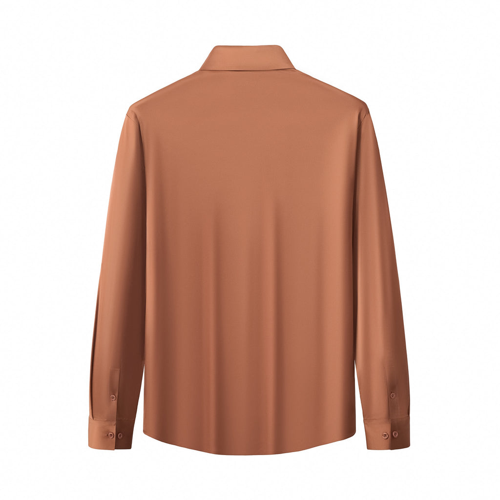 SIGNATURE SATIN STITCHLESS LS Shirt COFFEE