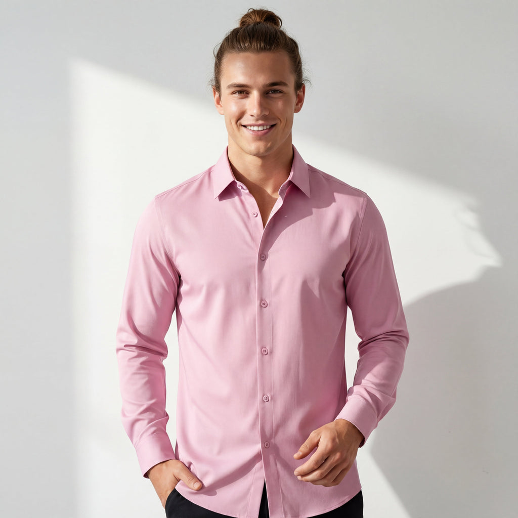 SIGNATURE SATIN STITCHLESS LS Shirt DUSTY PINK