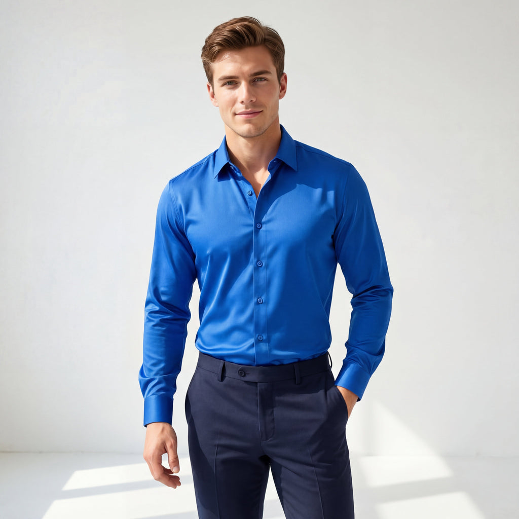 SIGNATURE SATIN STITCHLESS LS Shirt FRENCH BLUE