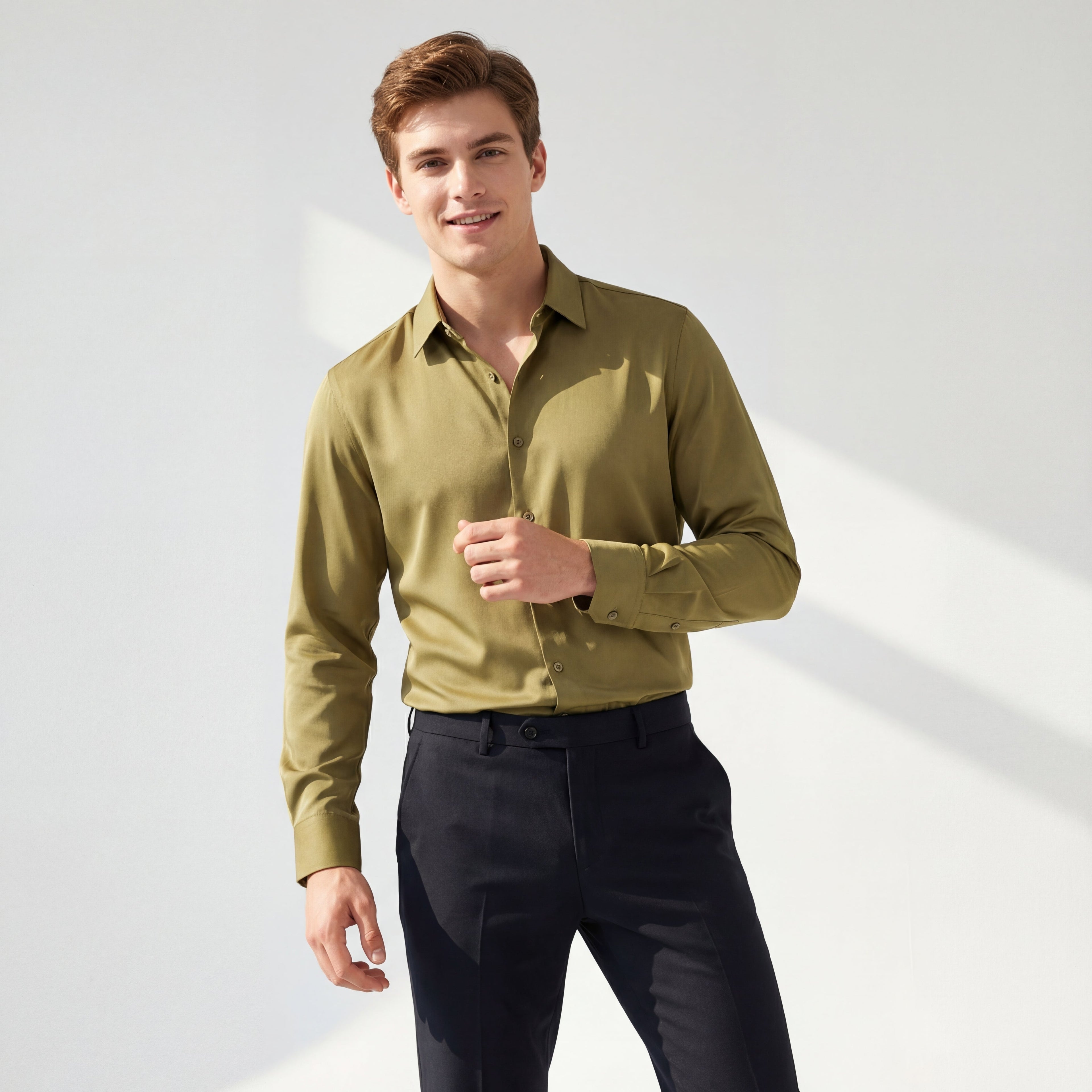 SIGNATURE SATIN STITCHLESS LS Shirt OLIVE