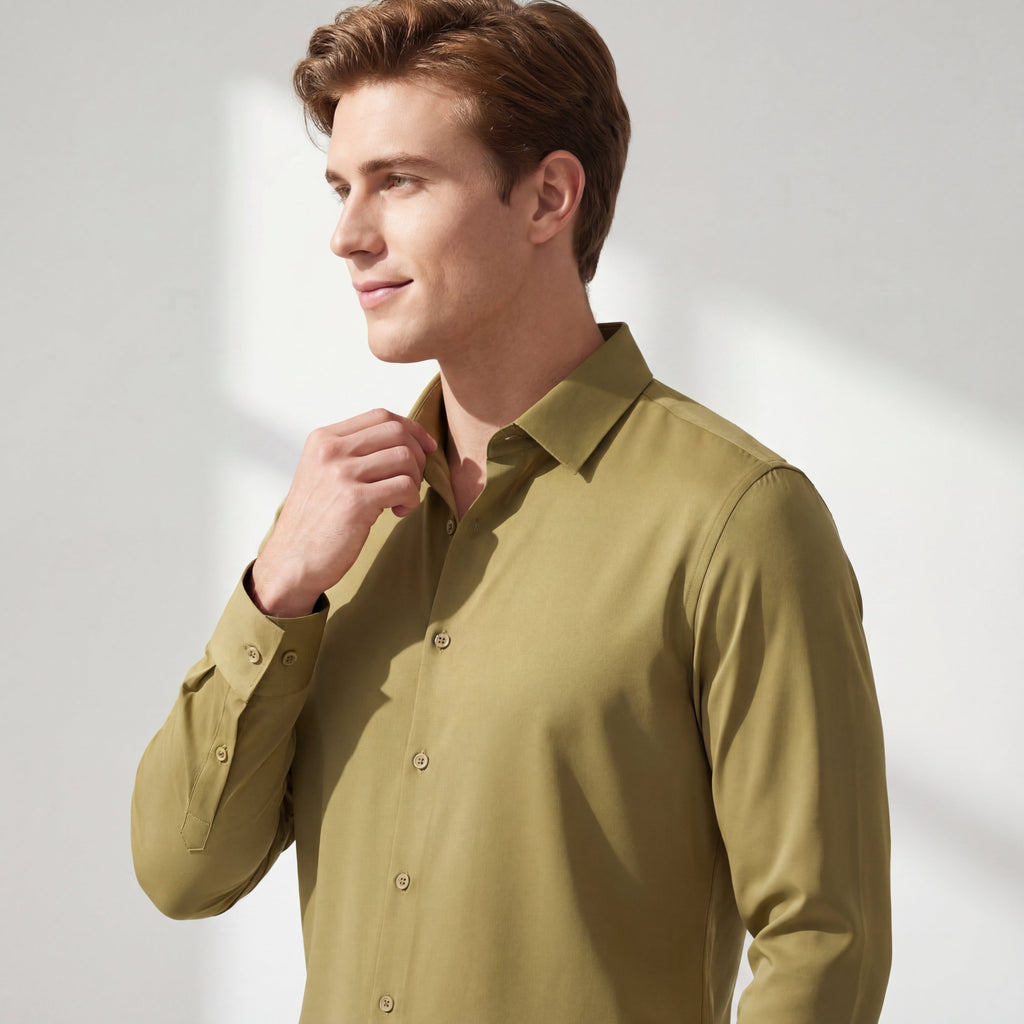 SIGNATURE SATIN STITCHLESS LS Shirt OLIVE
