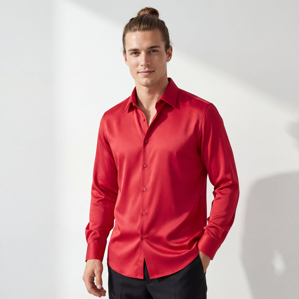SIGNATURE SATIN STITCHLESS LS Shirt RED