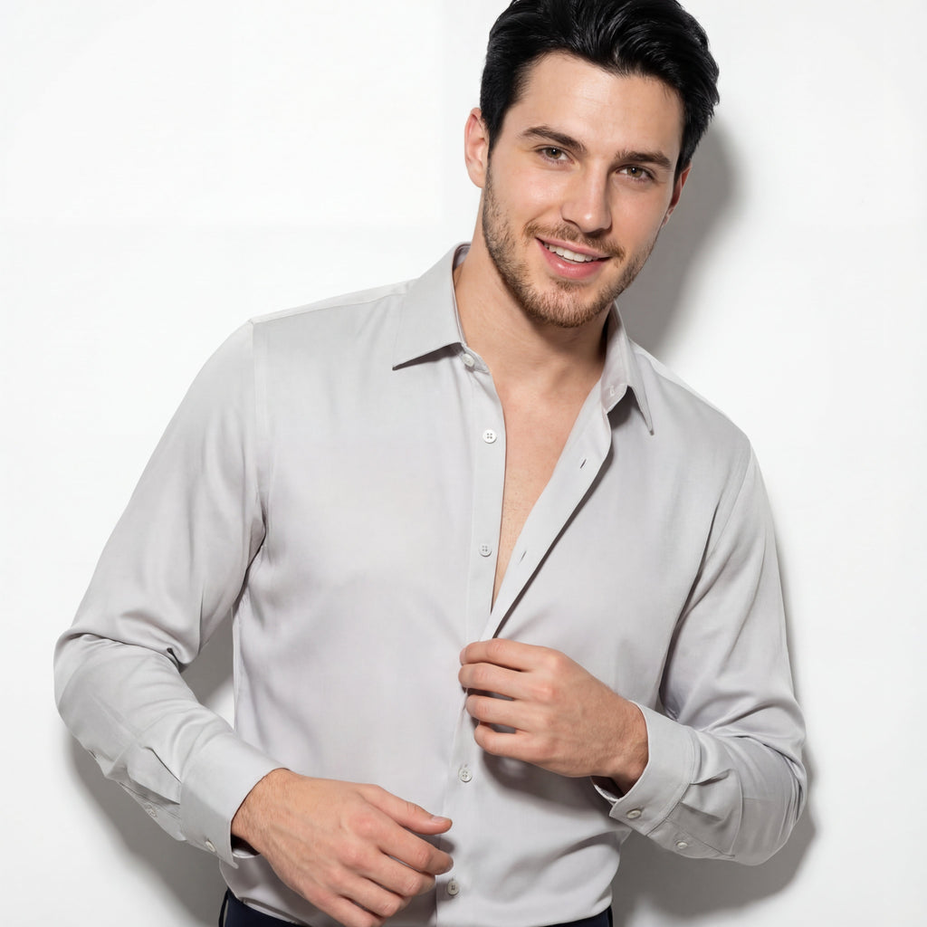 SIGNATURE SATIN STITCHLESS LS Shirt SILVER