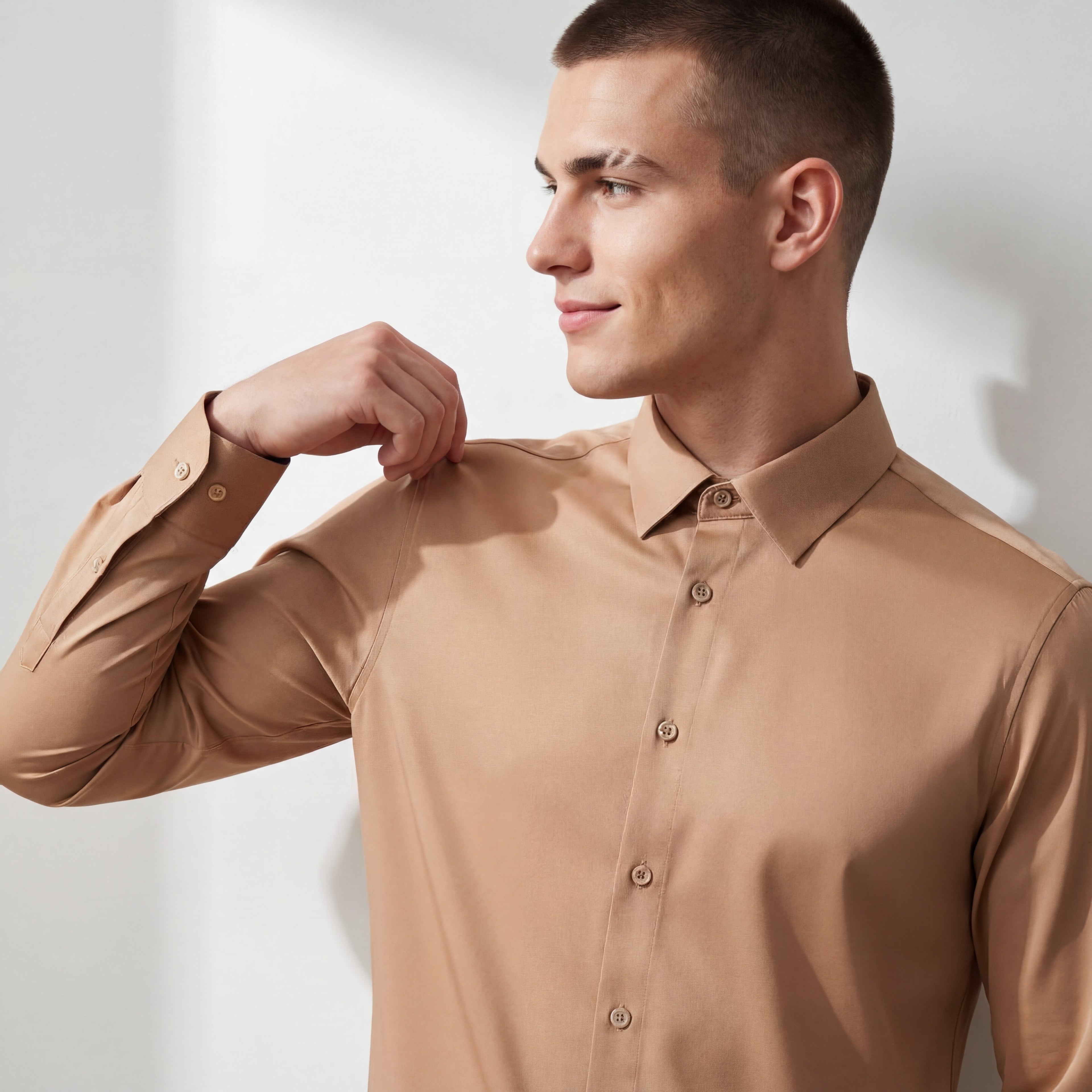 SIGNATURE SATIN STITCHLESS LS Shirt TAUPE