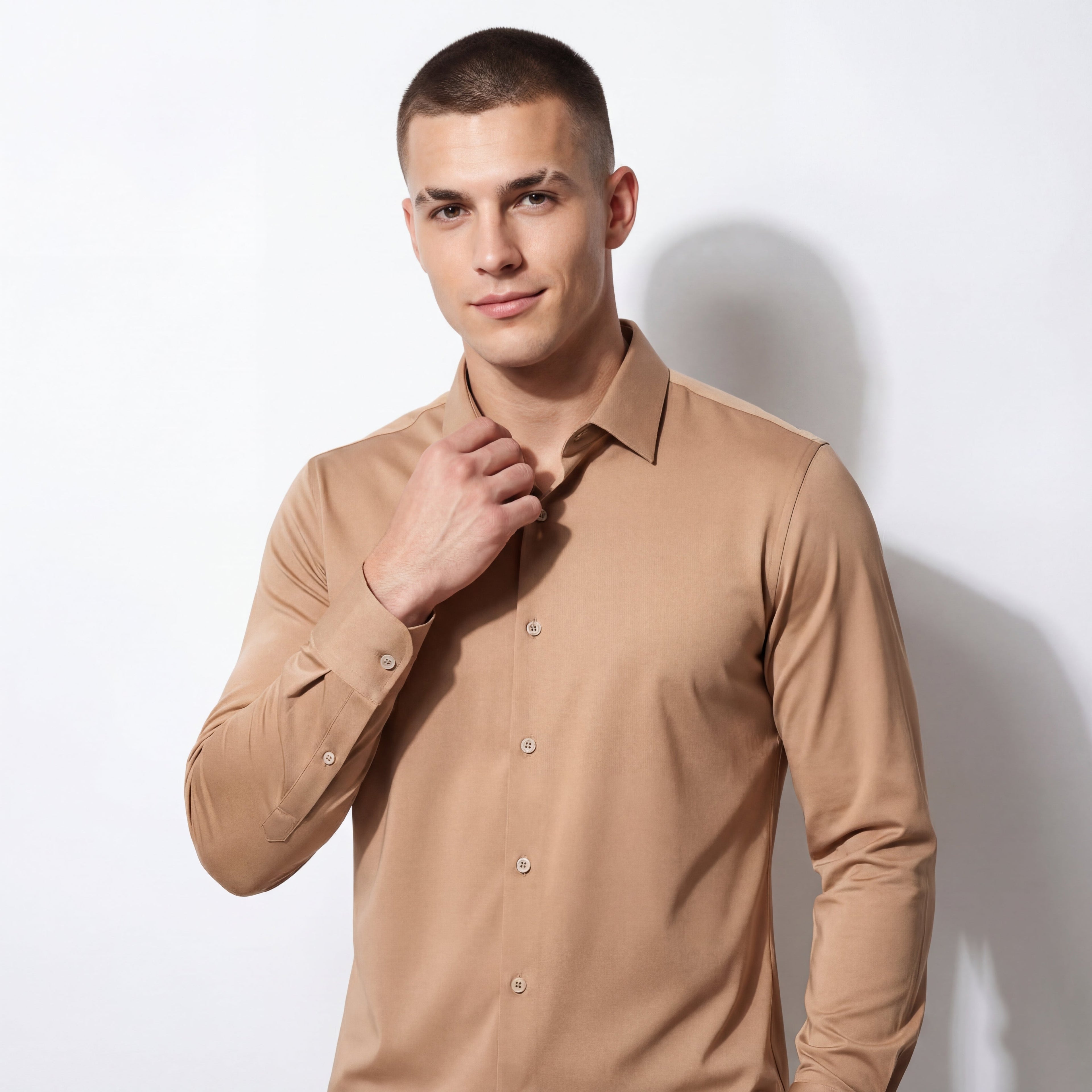 SIGNATURE SATIN STITCHLESS LS Shirt TAUPE