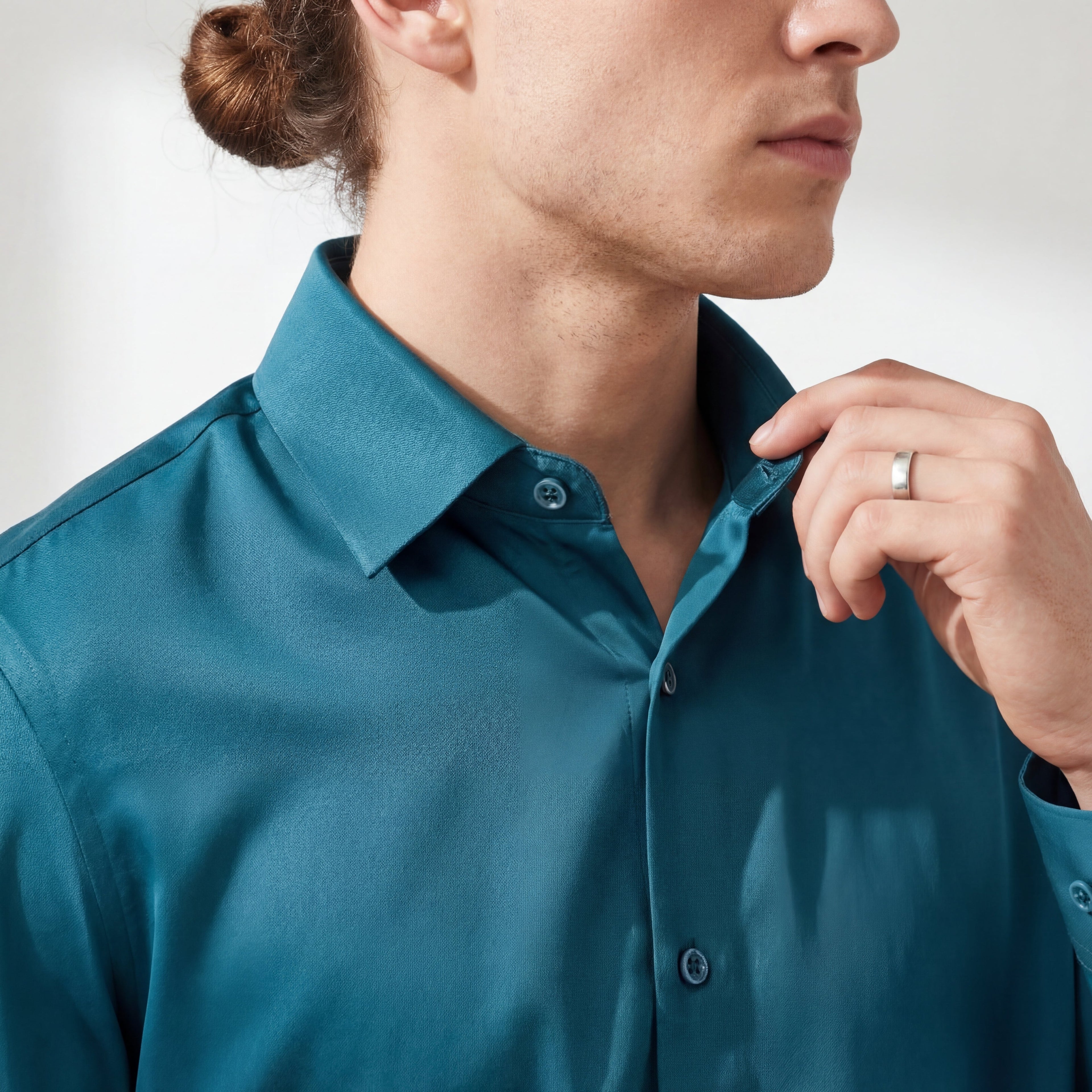 SIGNATURE SATIN STITCHLESS LS Shirt TEAL