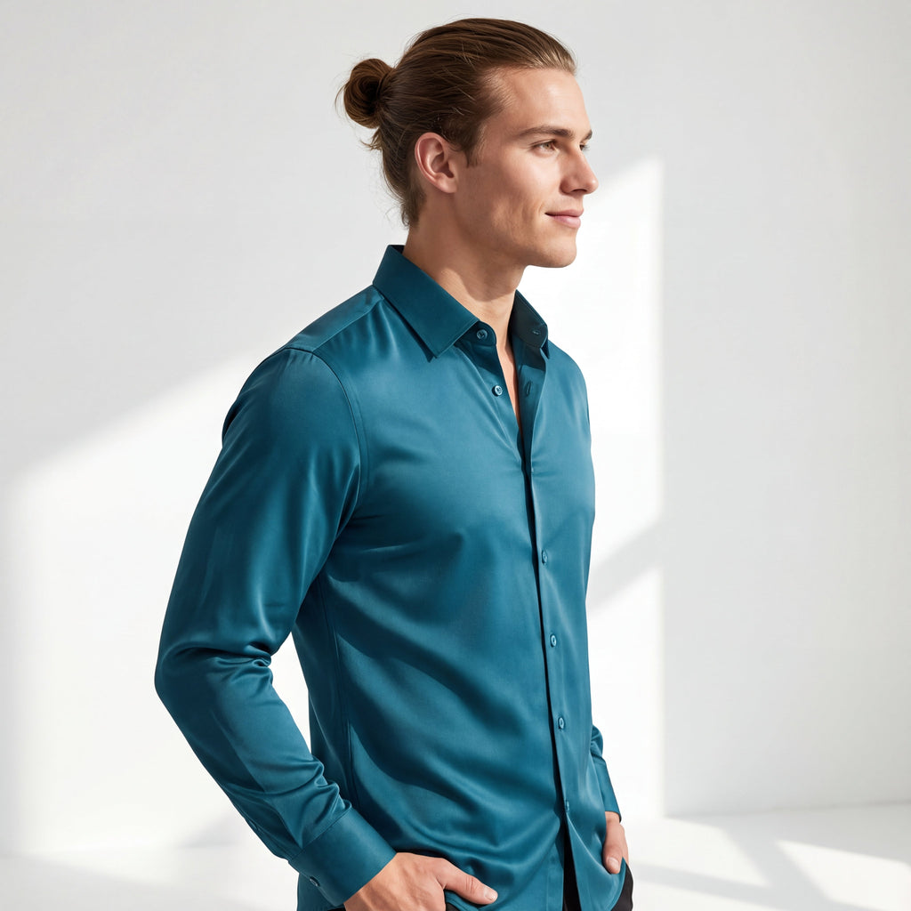 SIGNATURE SATIN STITCHLESS LS Shirt TEAL
