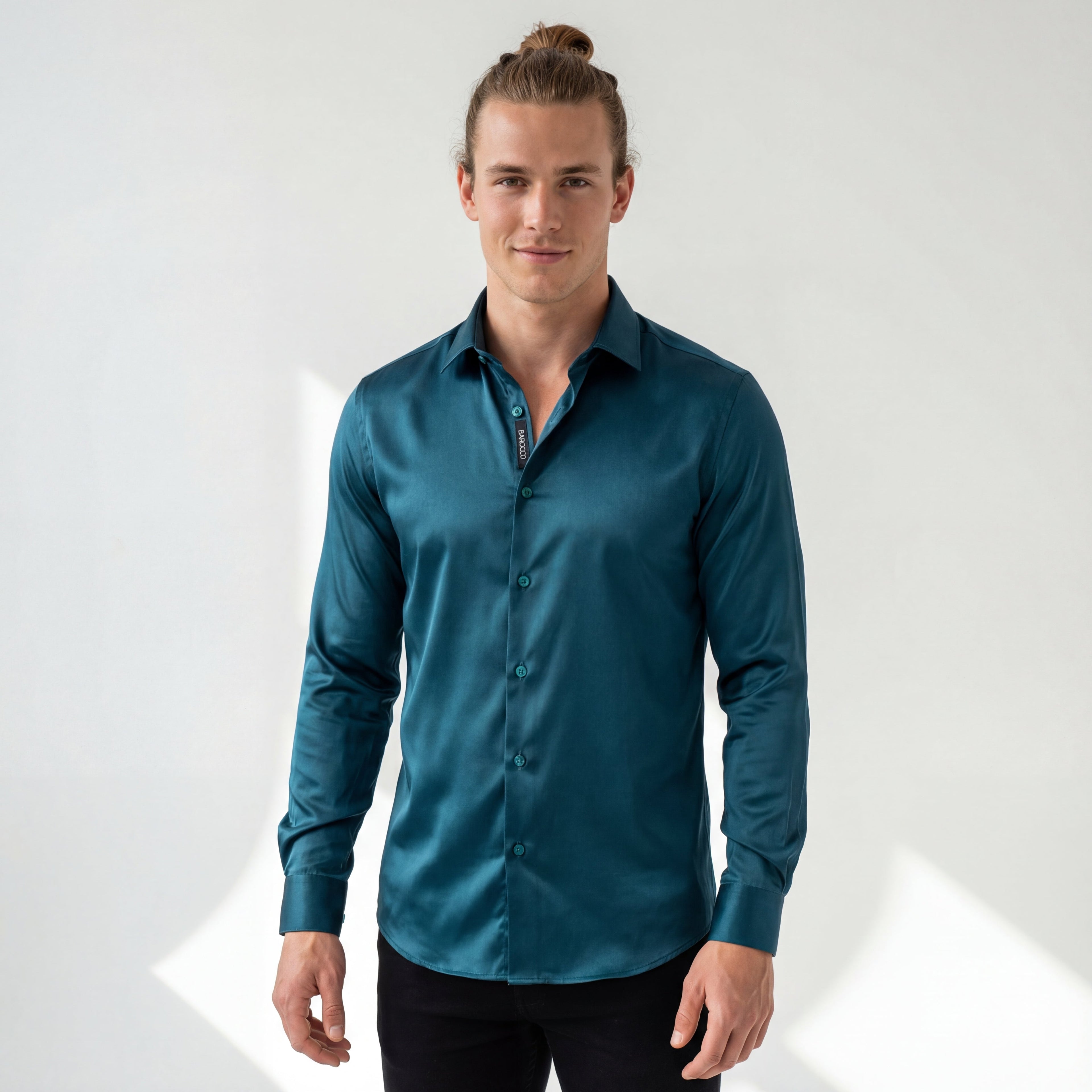SIGNATURE SATIN STITCHLESS LS Shirt TEAL