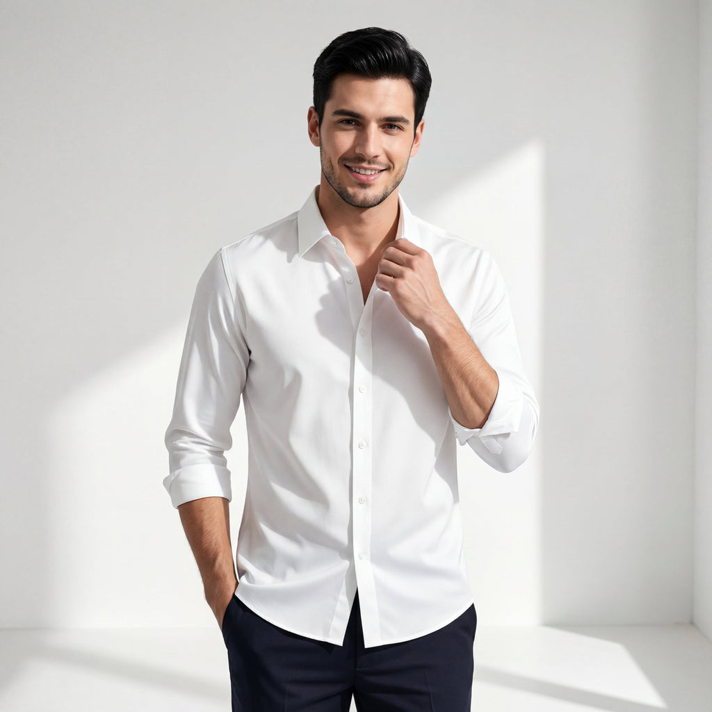 SIGNATURE SATIN STITCHLESS LS Shirt WHITE