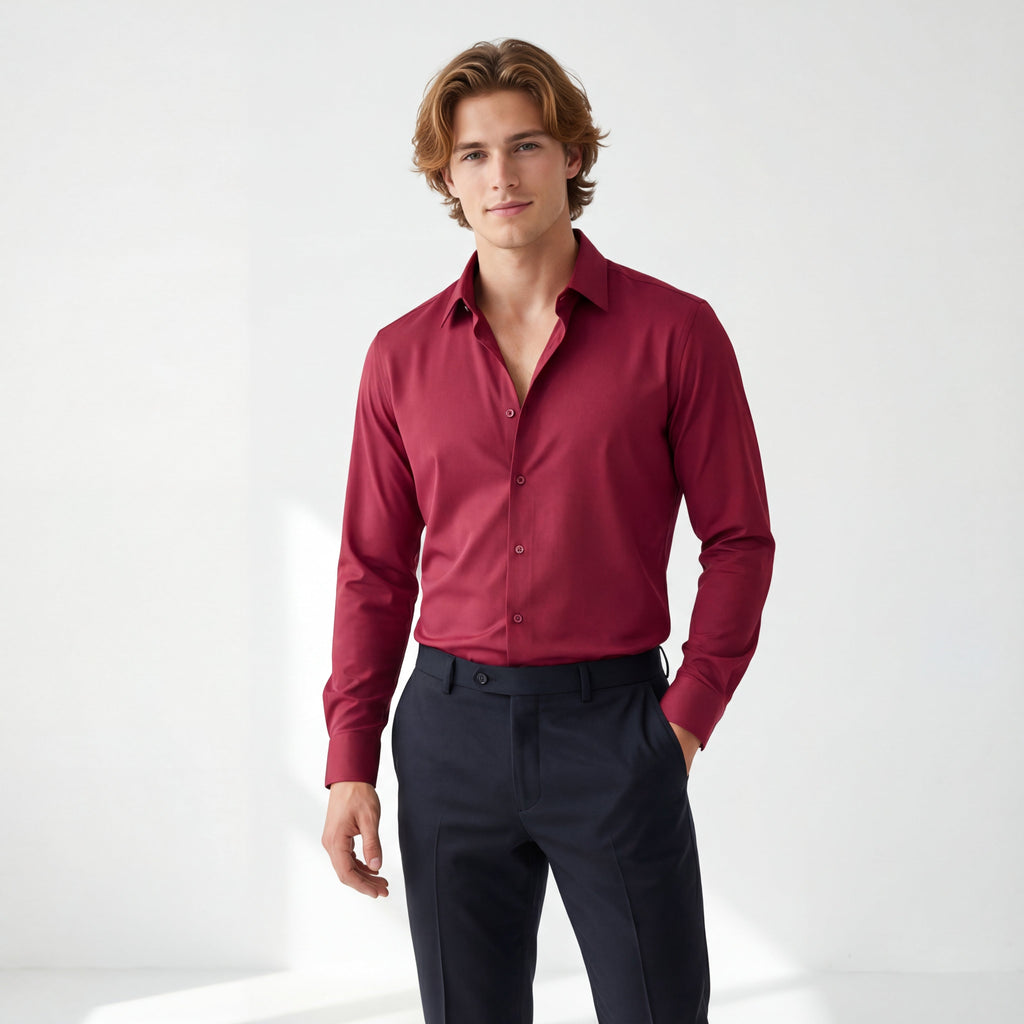 SIGNATURE SATIN STITCHLESS LS Shirt WINE
