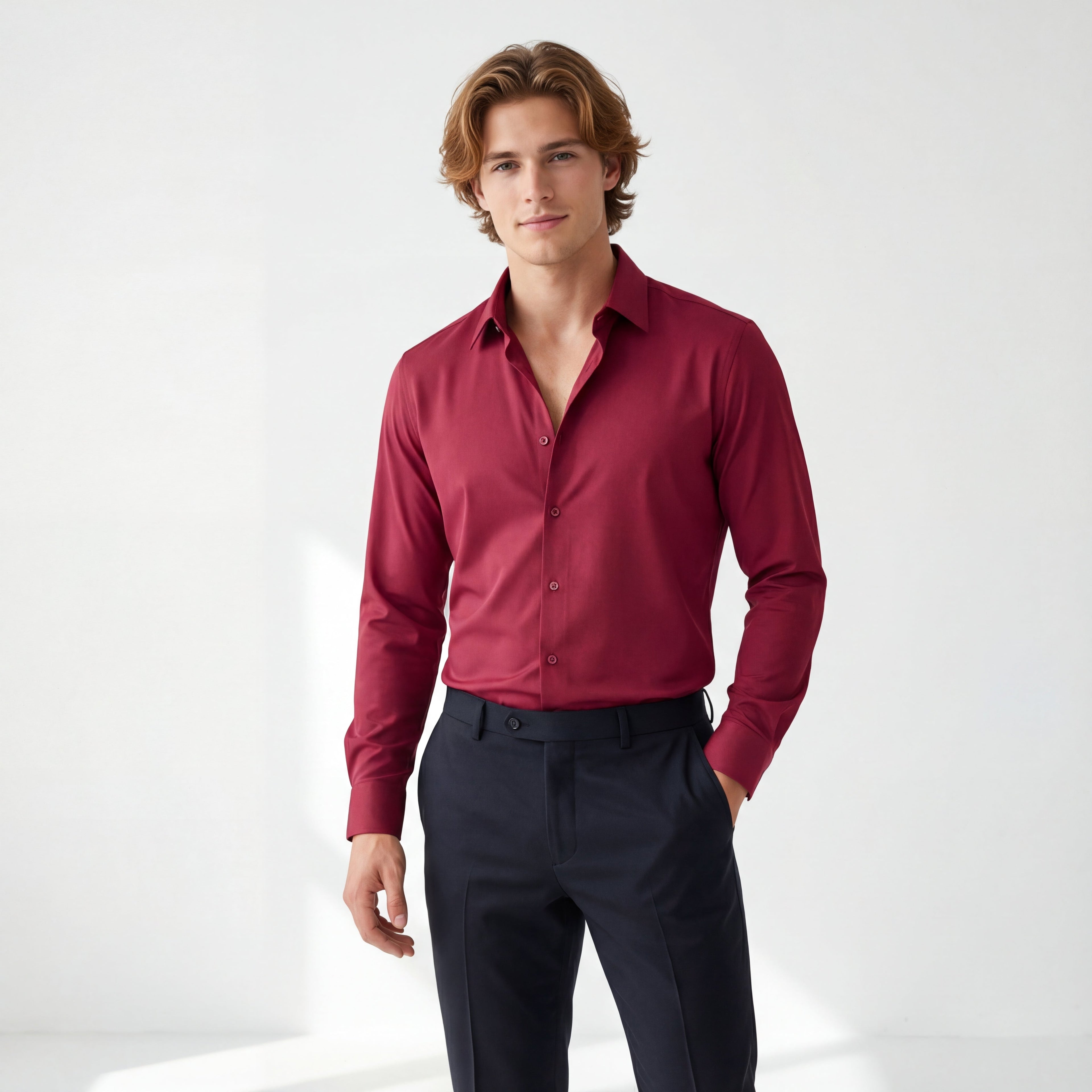 SIGNATURE SATIN STITCHLESS LS Shirt WINE