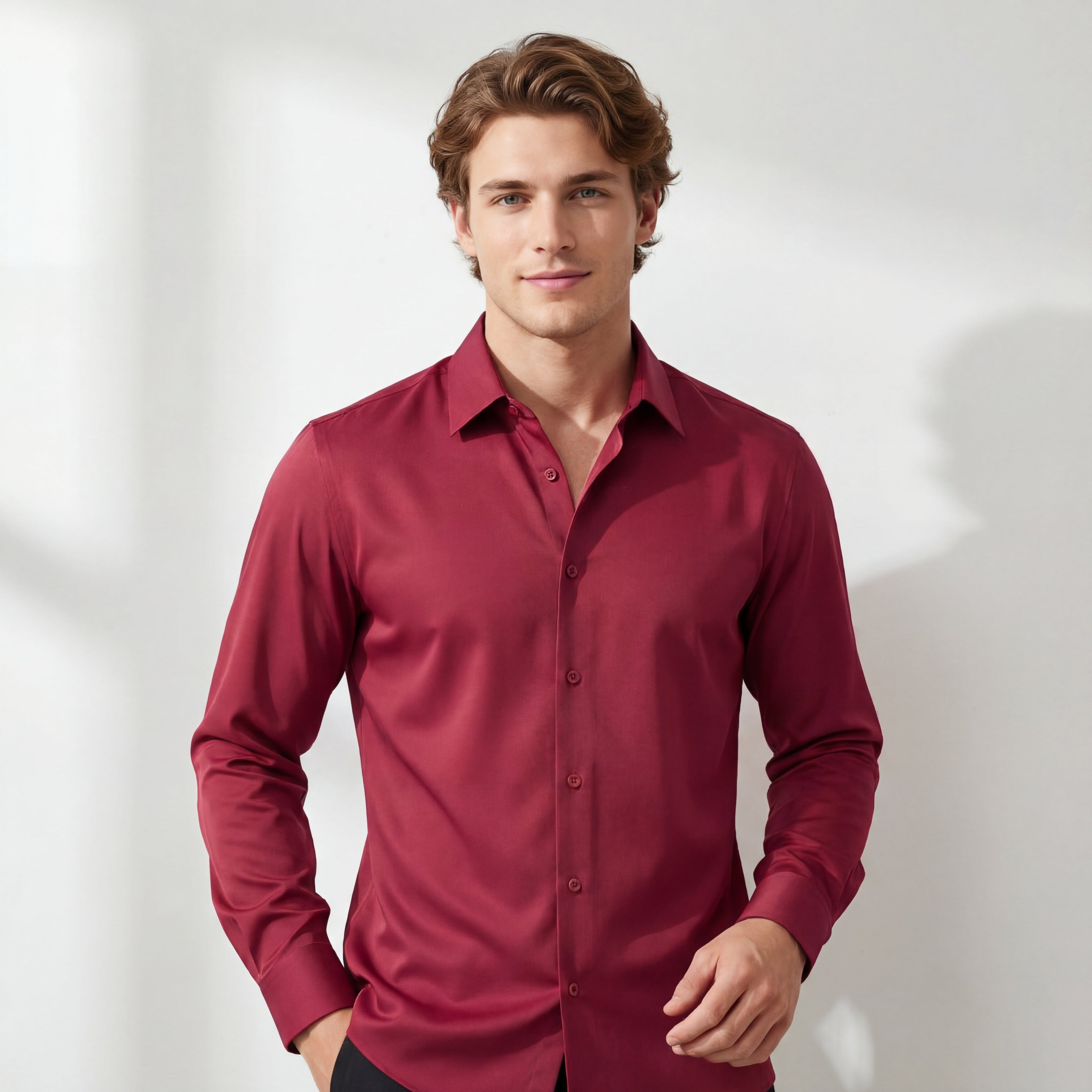 SIGNATURE SATIN STITCHLESS LS Shirt WINE