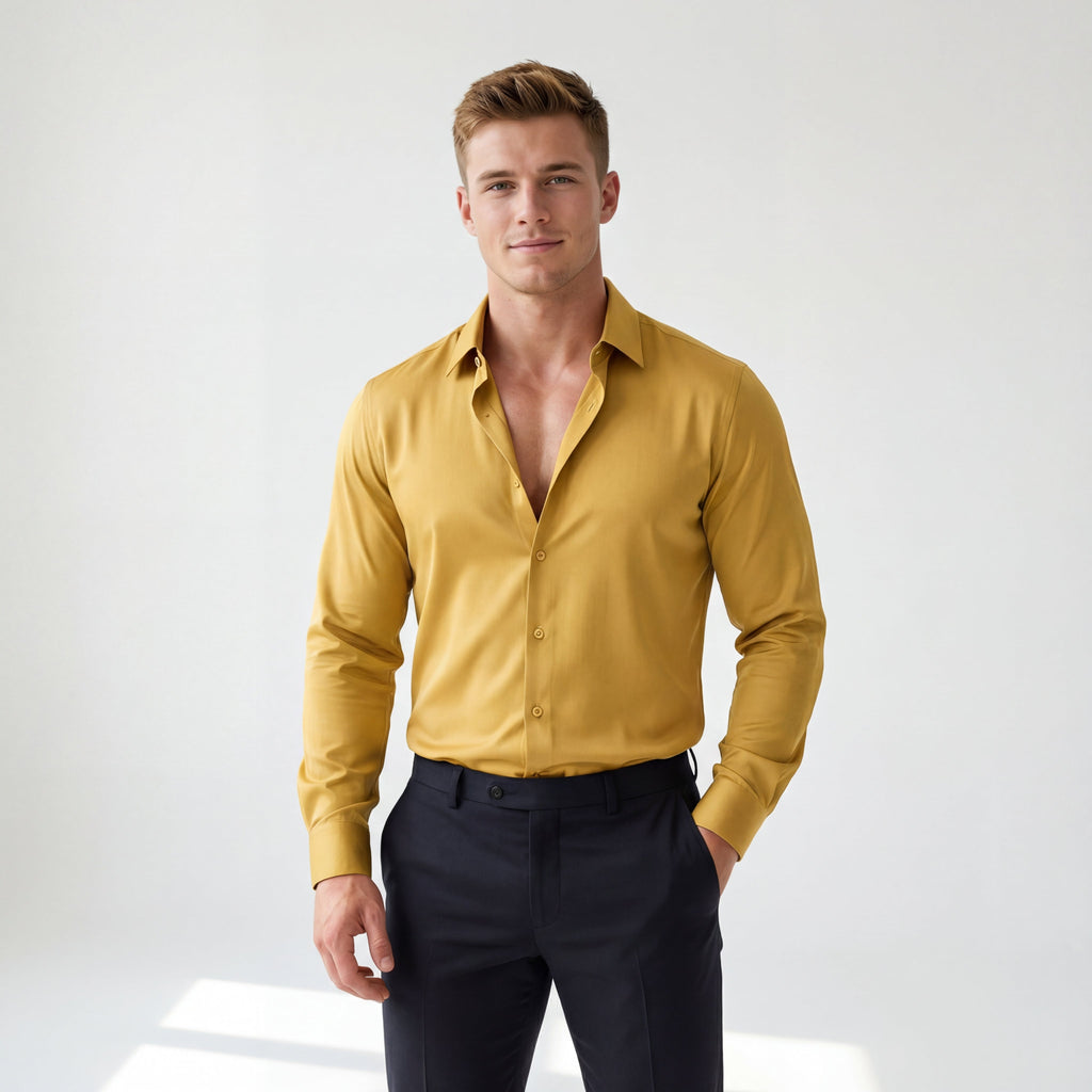 SIGNATURE SATIN STITCHLESS LS Shirt YELLOW