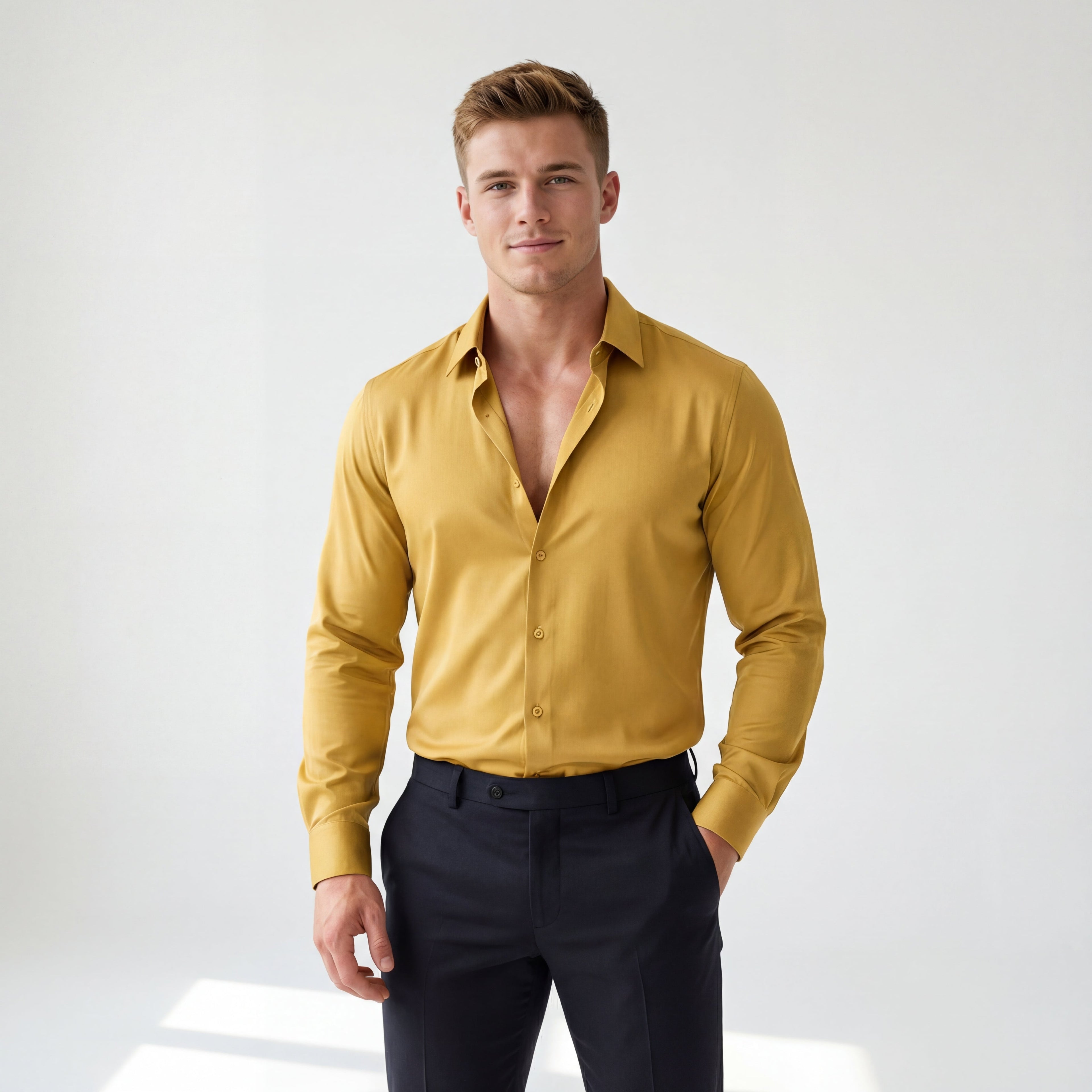 SIGNATURE SATIN STITCHLESS LS Shirt YELLOW