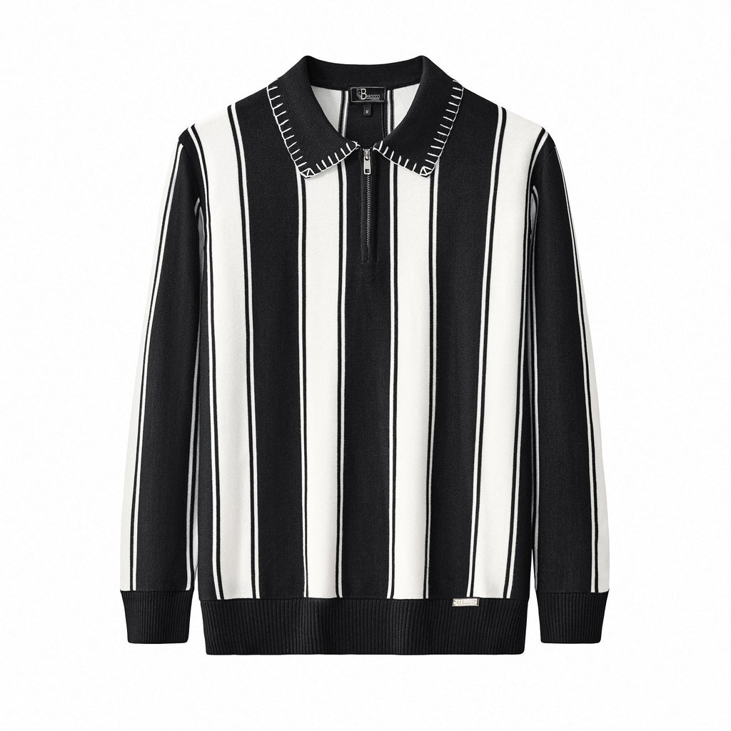 Vanguard Stripe Knit Polo LS BLACK
