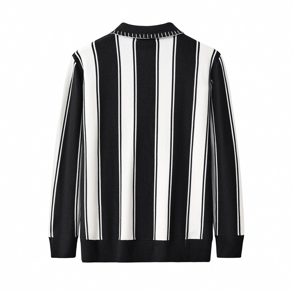 Vanguard Stripe Knit Polo LS BLACK