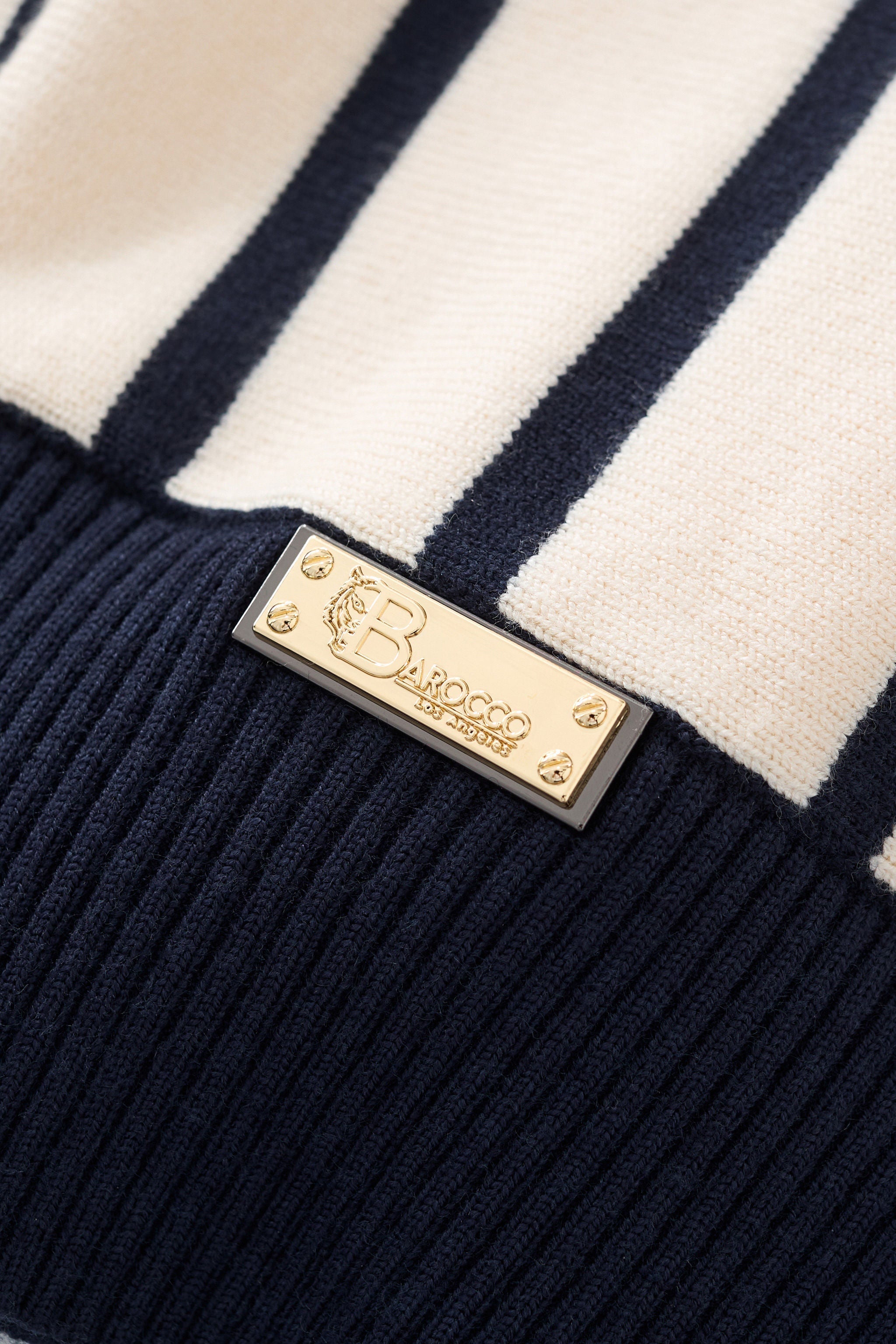 Imperial Stripe Knit Polo LS IVORY
