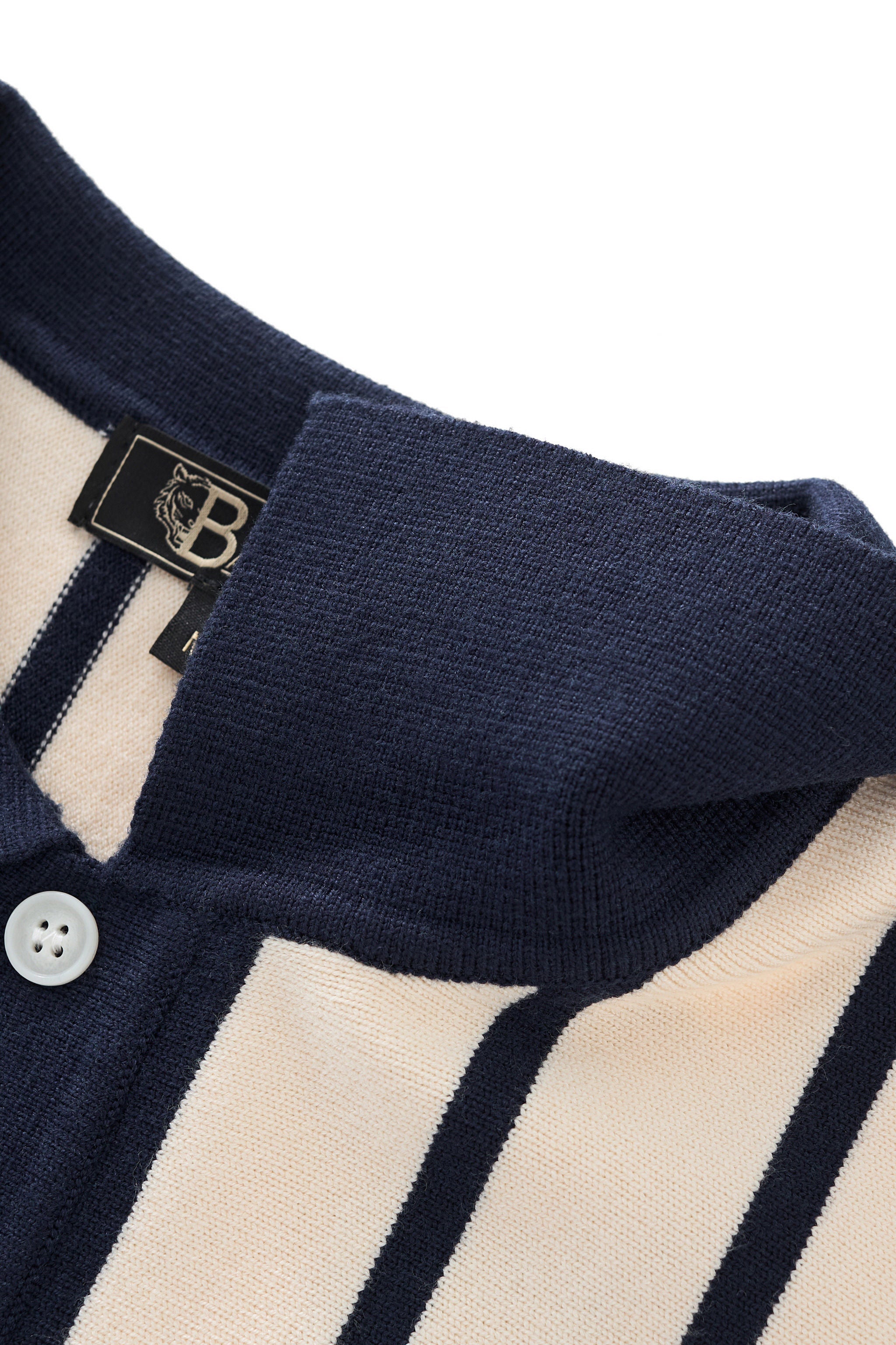 Imperial Stripe Knit Polo LS IVORY