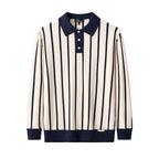 Imperial Stripe Knit Polo LS IVORY
