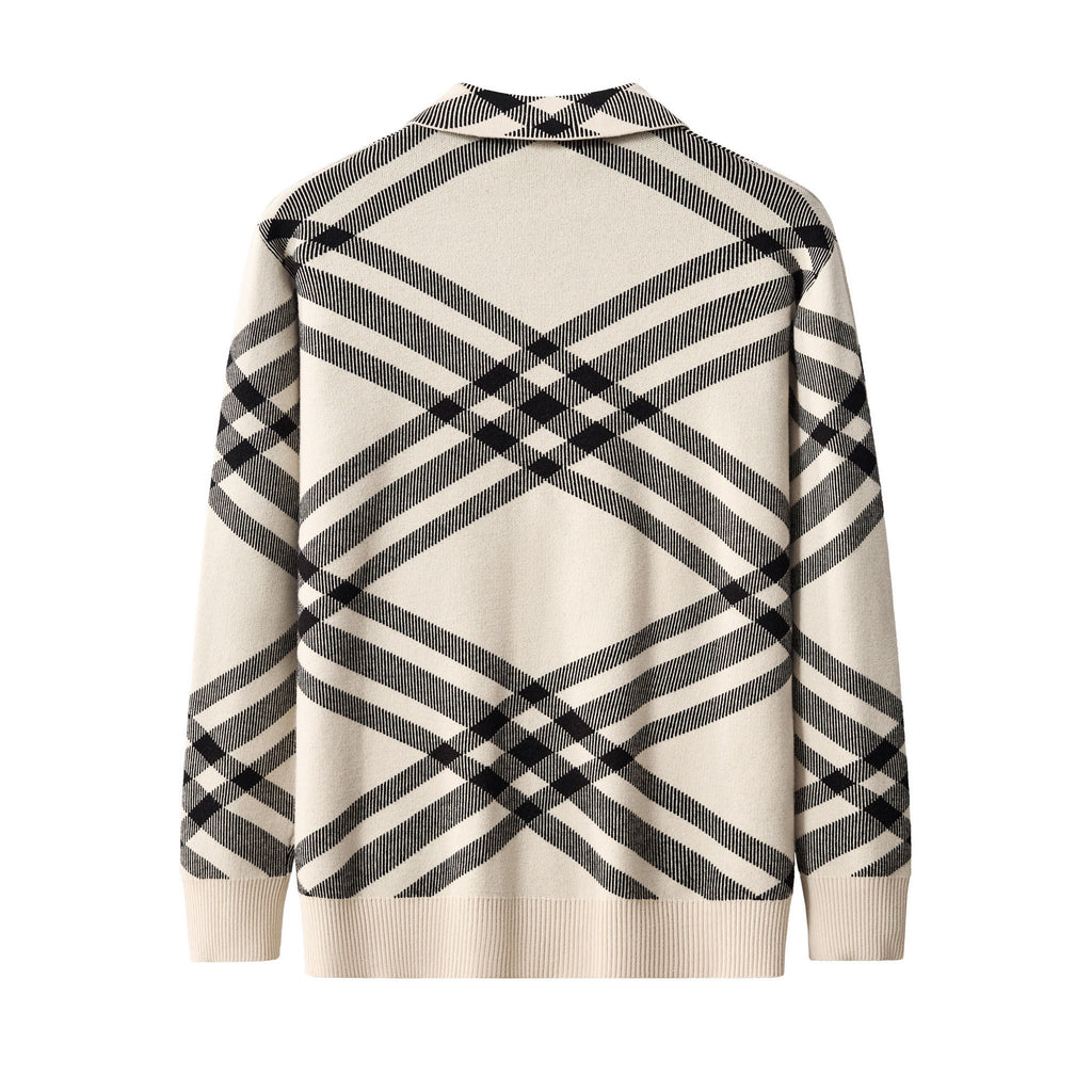 Paramount Lattice Knit Polo LS IVORY