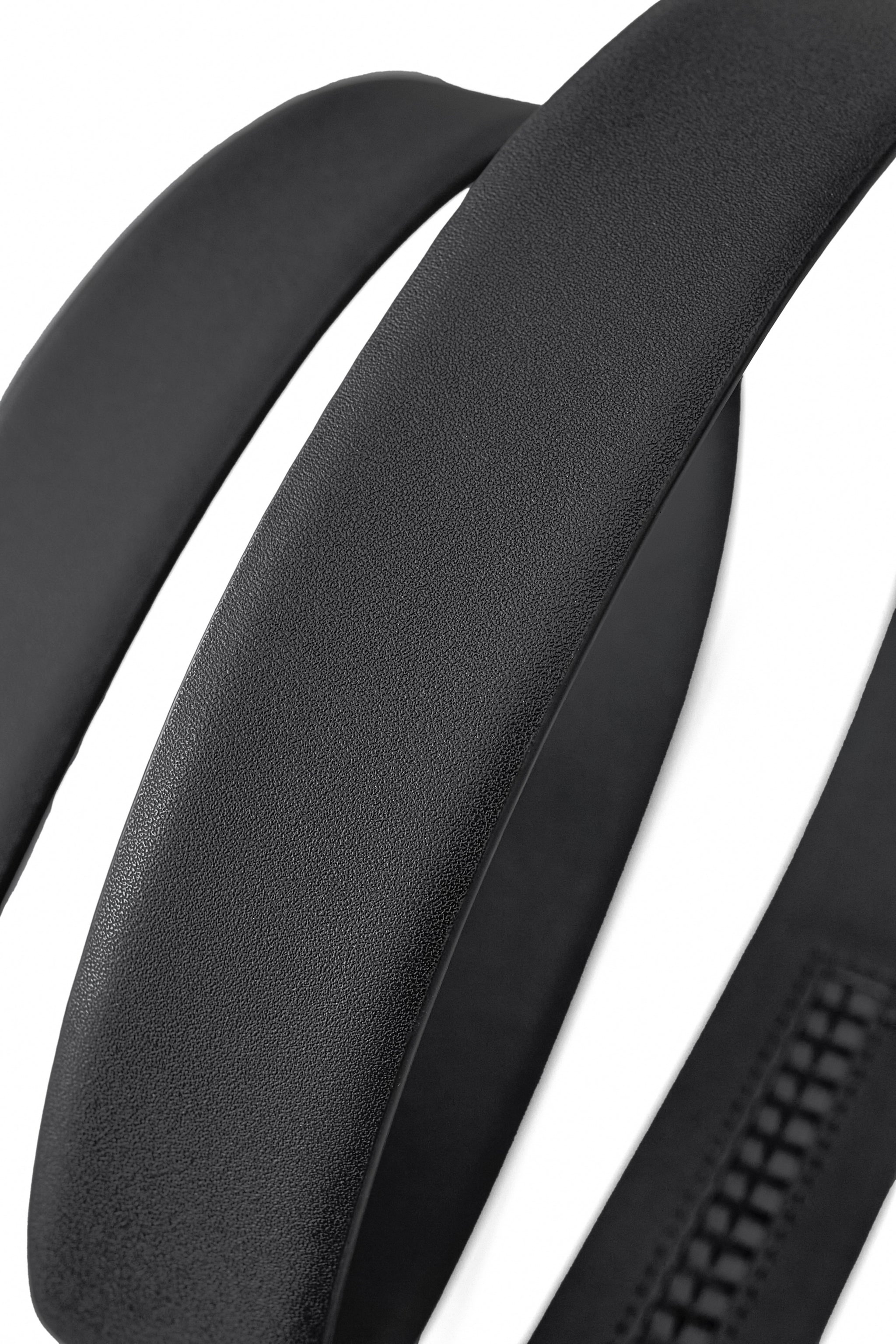 Flat Leather Auto Buckle Belt BLACK/BLACK