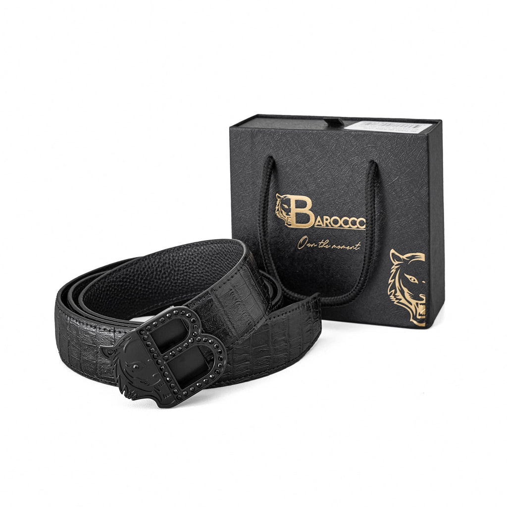 Croc-Embossed Auto BKL Belt BLACK/BLACK