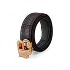 Croc-Embossed Leather Auto BKL Belt – Gold Edition GOLD/COFFEE