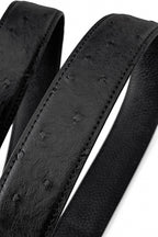 Ostrich-Emb. Leather Lion Auto BKL Belt – Blackout BLACK/BLACK